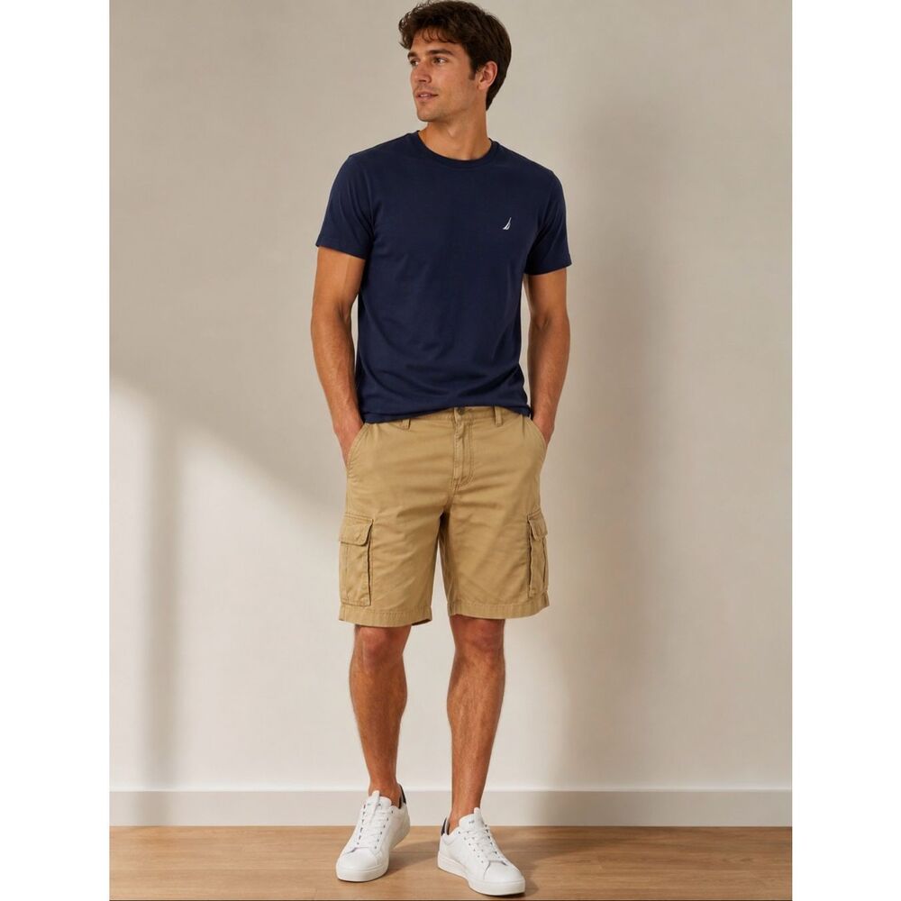 VTG Nautica Jeans Co. Baggy Utility Cargo Shorts Mens 38 Beige Khaki BRN Y2K lot